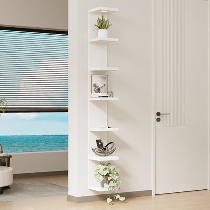 LitaEther Versatile 7 Tier Wall Shelf Unit,White Lack Wall Shelf,Display Floating Shelf with LED Remote Control Light - color: White, size: 7 Tier