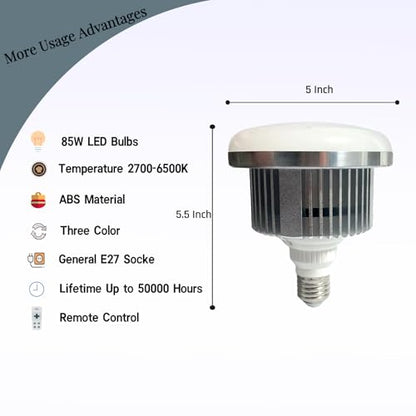 2 Pack 85W LED Soft Box Light, Photography Light Bulb 2700-6500K Remote Control Dimmable Color Temperatur, E27 Lights Photography Photo Video Studio Lighting - size: LED 85W