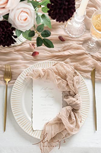 Ling's Moment Luxury Cloth Wedding Napkins - 19x19 Inch Reusable Cheesecloth Linen Napkins for Wedding Reception, Bridal Shower, Dinner Table - Washable, Durable (Set of 10), [Warm Sand] - color: Wht-warm Sand