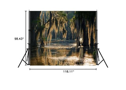 Swamp Landscape Backdrop Bald Cypress Trees and Spanish Moss Rainforest Photography Background Party Photo Booth Props, 10x8FT - size: 10X8FT