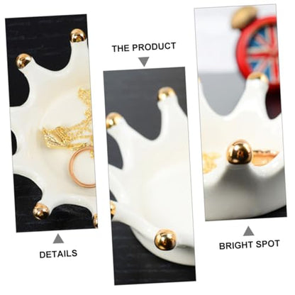 BESPORTBLE Crown Ceramic Jewelry Tray Necklace and Key Holder Decorative Crown-shaped Ceramic Disc Photo Prop Jewelry Organizer for Vanity and Desk
