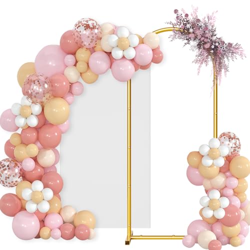 Arch Backdrop Stand and Cover Set, 6 x 2.6FT Gold Metal Wedding Arch for Ceremony, Heavy Duty Balloon Arch Stand with White Spandex Cover for Birthday Party, Baby Shower, Graduation, Event Decor - size: 6 FT