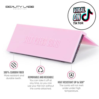 Silk Press Comb - Removable Heat-Resistant Attachment for Silky, Professional Flat Iron Results (Pink) - color: Pink