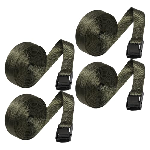 4pcs Outdoor Camera Strap Kit, 2.5cm Width by 2m Length Nylon Webbing Buckle Tie-down Belts for Hunting and Photography, Universal Cargo Lashing and Tool Mounting, Military Green