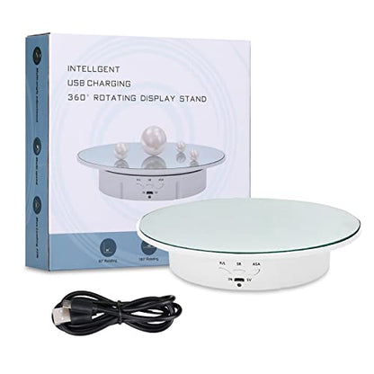 JAYEGT Motorized Rotating Display Stand, 7.87inch /17.6lbs Load, 360 Degree Electric Rotating Turntable for Photography Products, Jewelry, Cake,3D Model , Mirror Cover (White/Button Control) - color: White