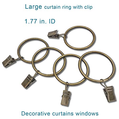 WeeksEight 40 Pack Bronze Curtain Rings with Clips, Curtain Hooks Hangers Clip Rings for Hanging Drapes Bows Hat, Drapery Rings 1.77 in I D, Fits up to 1.5 in Diameter Curtain Rod. - color: Bronze, size: 1.7" I D Set of 40