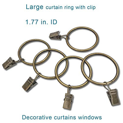 WeeksEight 40 Pack Bronze Curtain Rings with Clips, Curtain Hooks Hangers Clip Rings for Hanging Drapes Bows Hat, Drapery Rings 1.77 in I D, Fits up to 1.5 in Diameter Curtain Rod. - color: Bronze, size: 1.7" I D Set of 40