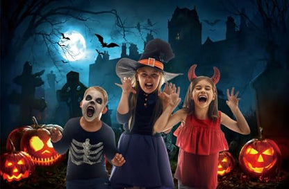Halloween Cemetery Backdrop for Photography LFEEY Creepy Ghost Pumpkin Tombstone Skull Scary Night Misty Halloween Party Photo Background Trick or Treat Kids Boy Girl Birthday Studio Props 10x6.5ft