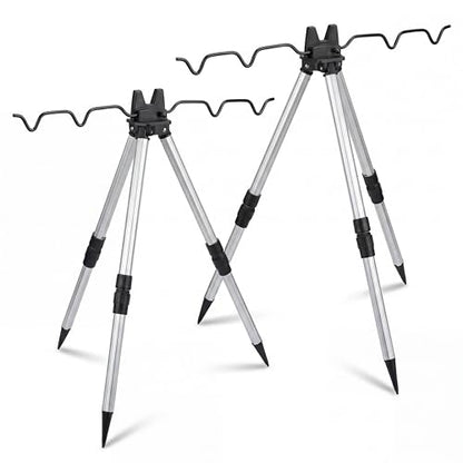 2 Pcs Portable Fishing Rod Holder for Ground Aluminum Alloy Rack with Lock Bank Fishing Rod Holder Fish Pole Bracket Stands Collapsible Fish Accessory Outdoor