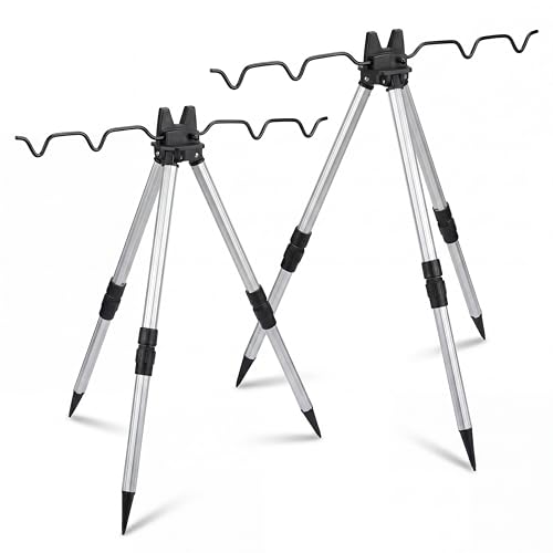 2 Pcs Portable Fishing Rod Holder for Ground Aluminum Alloy Rack with Lock Bank Fishing Rod Holder Fish Pole Bracket Stands Collapsible Fish Accessory Outdoor
