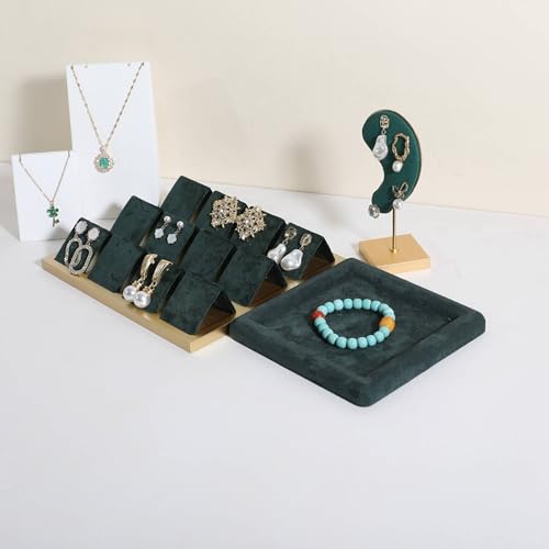 Jewelry storage organizer plate, Square velvet Jewerly display tray, Empty Jewelry showcase tray for Necklace Bracelet Ring Earring display stand holder (Green-Medium, 5.9 x 5.9 in) - color: Green, size: 5.9" x 5.9"
