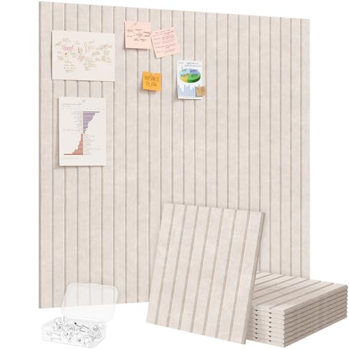 Lifewit Felt Slatted Bulletin Board, 9 Pack Self-Adhesive Panel, 36"x 36" Total Size, Cork Board Alternative, Pin Message Board with 30 Pushpins for Room and Office Decor, Home, Dorm, Oatmeal - color: Oatmeal, size: Slat Stripe 9-pack