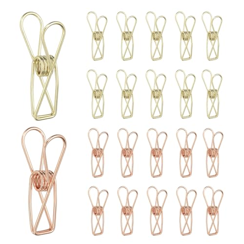 PATIKIL 50Pcs Paper Office Binder Clips, 1.26" Small Metal Wire Hollow Out Paper Clamps Long Tail Binder Clips for Photo Clothes Hanging Office Home Kitchen Food Package, Gold/Rose Gold - color: Gold/Rose Gold