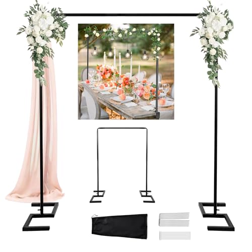 Balloon Arch Stand, 8.2FT Square Wedding Arch Frame, Metal Black Heavy Duty Backdrop Adjustable Stand, Extra 2 Clamps Change Over The Table Rod Stand for Baby Shower Party Decoration, Garden Trellis - color: Black
