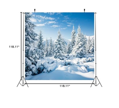 BELECO 10x10ft Fabric Winter Snow Backdrop White Xmas Trees Wintry Scene Alps Mountains Ice and Snow World Background Christmas New Year Party Decorations Banner Holiday Photo Background Photo Props - size: 10x10FT