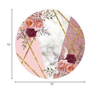 Renaiss 6x6ft Floral Marble Round Backdrop Cover for Photoshoot Portrait Rose Pink Glittering Camellia Circle Photography Background Wedding Bridal Shower Mother's Day Party Decor Photo Booth Prop - size: 6x6ft