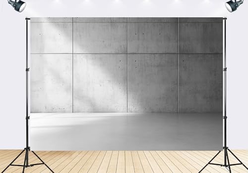 Trykid 12x8ft Grey Concrete Wall Backdrop Minimalist Design Sunlight Shadows Neutral Tone Photography Background for Home Decor Product Shoot Party Decoration Photo Booth Prop Fabric - size: 12x8ft