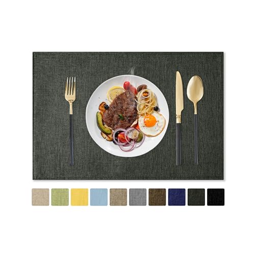 Romanstile Cloth Placemats Set of 4-12 x 18 Inch, Heat Resistant Double Layered Thickened Burlap Place Mats, Washable Faux Linen Farmhouse Table Mats for Kitchen/Dining/Party/Outdoor, Dark Grey - color: Charcoal Grey, size: Placemats 12" X 18", Set of 4