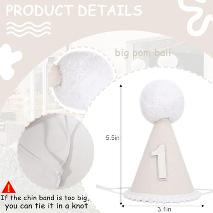 Boho First Birthday Hat-Natural 1st Birthday Boho Decorations,One Birthday Costume Headwear,Cake Smash Photo Prop - color: White