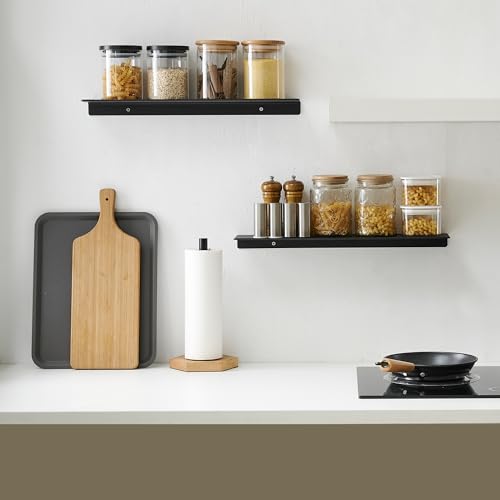 JOOM 2 PCS Small Floating Shelf, 12'' Metal Wall Shelf, Black, Bathroom, Durable, Waterproof, 5.0lbs Weight Capacity - color: Black, size: 12 Inch-Two Pack