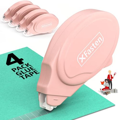 XFasten Glue Tape Roller for Scrapbooking 4-Pack Acid-Free Pastel Pink Double Sided Tape Roller for Crafts, Photos, Bullet and Junk Journaling Supplies - Scrapbook Adhesive Runner (0.3 in x 30 ft) - color: Pastel Pink