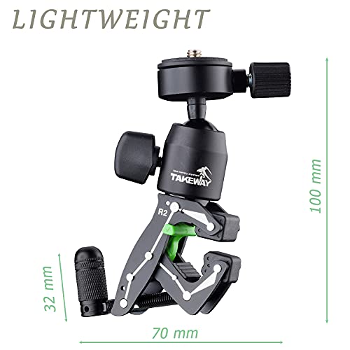 Adjustable Camera Clamp Mount with 360°Rotatable Mini Ball Head and 1/4" Screew Quick Release Tabletop C Clampod Bar Clamp for GoPro/Brinno/DSLR/MILC/SLR Camera and More Action Camera - style: R2