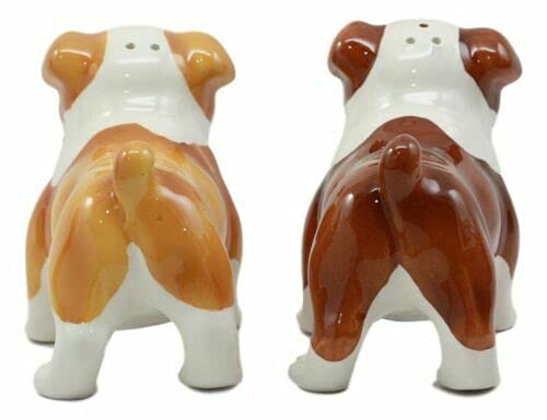 Ebros Gift "English Muscle" Fawn And Chocolate Bulldogs Salt And Pepper Shakers Ceramic Magnetic Figurine Set Bulldog Dogs Animal Accent Decors