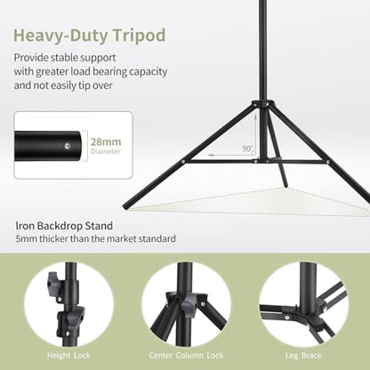 Backdrop Stand 10x7ft(WxH) Photo Studio Adjustable Backdrop Stand Kit Photography Backdrops with 4 Crossbars, 6 Clamps, 4 Spring Clip, 2 Sandbags and Carry Bag for Parties/Wedding/Photography