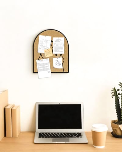 Castle Cork Bulletin Board Self-Adhesive, Arch Pin Board 9.8” x 11.8”, 1/2” Thick for Office Home Wall Decor (Black)