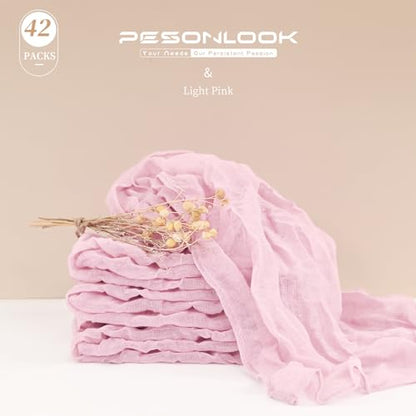 42 Pcs Light Pink Gauze Cheesecloth Napkins, 20 x 20 Inch Wrinkled Rustic Boho Dinner Napkins for Wedding,Dinner,Family Everyday Use/Parties - color: Light Pink, size: 20" x 20" (Set of 42)