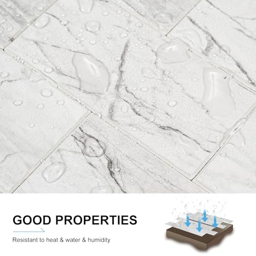 Peel and Stick Backsplash, 20-Sheet Peel and Stick Wall Tiles 13.5" x 5.8" PVC Subway Tile Stick on Backsplash for Kitchen Fireplace (Jazz White Marble) - color: Jazz White Marble