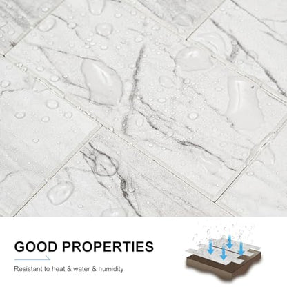 Peel and Stick Backsplash, 20-Sheet Peel and Stick Wall Tiles 13.5" x 5.8" PVC Subway Tile Stick on Backsplash for Kitchen Fireplace (Jazz White Marble) - color: Jazz White Marble