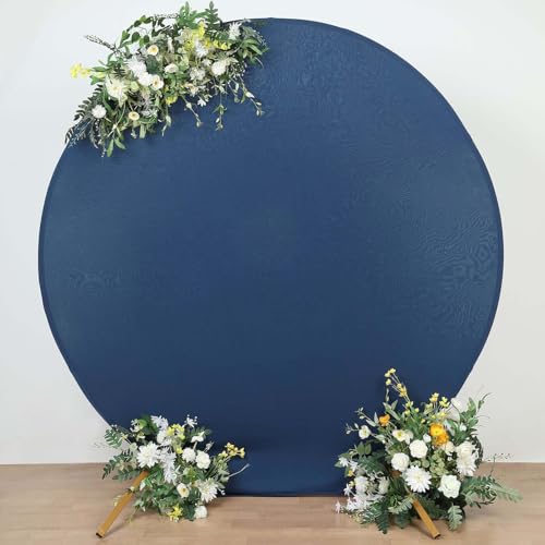 Efavormart 7.5ft Navy Blue Round Spandex Backdrop Cover, Double Sided Snug Fit Circular Arch Slipcover for Wedding Ceremonies and Photography Backgrounds - color: Navy Blue, size: Round