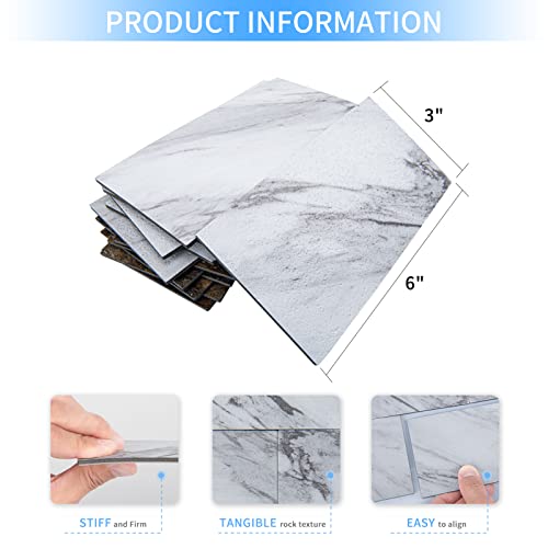 Art3d 102-Piece Peel and Stick Tile Backsplash for Kitchen Bathroom, 3in. × 6in. Stick on Subway Tile White Granite - color: White Granite