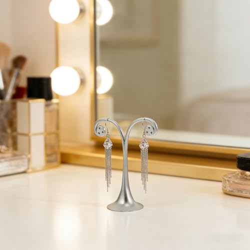Metal Earring T Bar Stand - 6 Holes Retail Display Holder T Earring Display Holder - Jewelry Stand with Base for Show Jewelry Online Stores Photography Prop - color: Silver