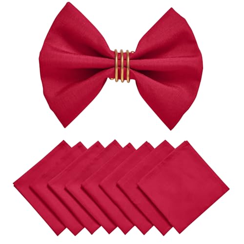 Cloth Napkin Set of 8 Square Washable Reusable Linen Fabric Polyester for Kitchen Dinner Dining Restaurants Wedding Party Banquet Table(DarkRed-A/17x17 Inch) - color: Darkred