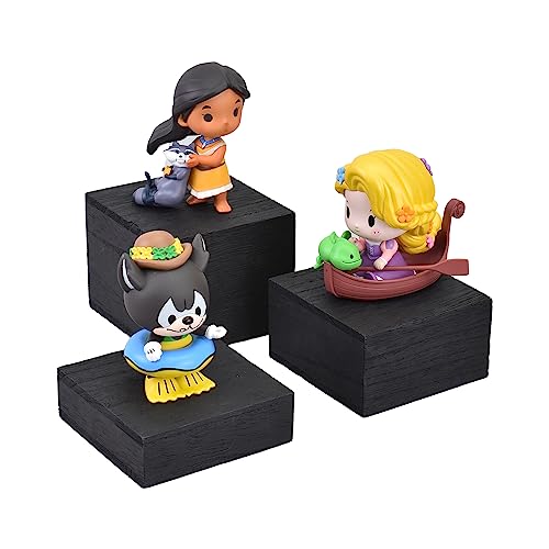 MOOCA Customizable Wooden Display Risers Set - 3 Different Height Stands for Jewelry, Watches, Cosmetics, and Accessory, Black Color - color: Black