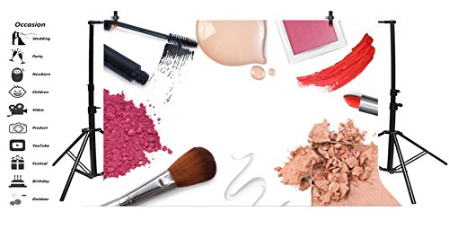AOFOTO 6x4ft Fashion Makeup Set Backdrop Trendy Girl Beauty Photography Background Cosmetics Blogger Live Video Banner Powder Brush Lipstick Eyeshadow Skincare Tools Photo Studio Props Vinyl Wallpaper - size: 6x4ft