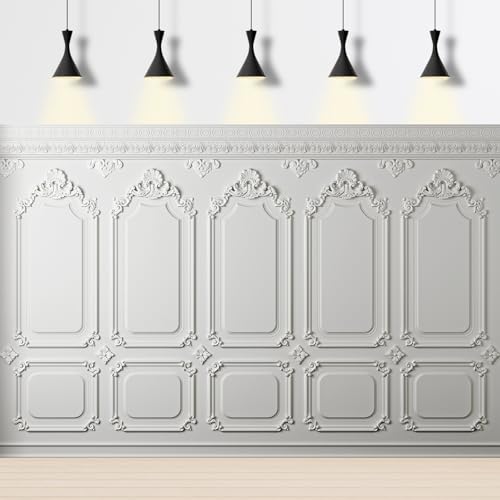 Vintage Room Backdrop Classic Interior White Wall Photography Background European Style Castle House Empty Classic Living Room Frame Hall Wallpaper Backdrop Decorations Birthday Props 5x3ft - color: White_Grey, size: 5x3ft