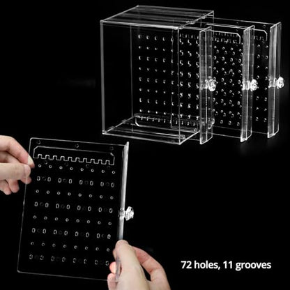 QWORK Clear Acrylic Jewelry Storage Box - Earring Display Stand Holder with 3 Vertical Slide-Out Drawers, 216 Earring Holes & 36 Necklace Grooves