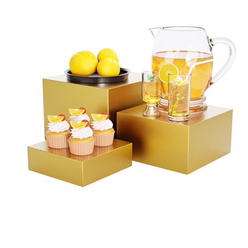 Metal Display Stands for Buffet Table - Black & White Cake Risers, Cupcake Stand for Wedding, Party, Catering Supplies, Elegant Food Risers for Displaywith 3Pcs Hollow Bottoms 6''x7''x8'', Sturdy & Modern (Gold, (6,7,8)''-1 set) - color: Gold