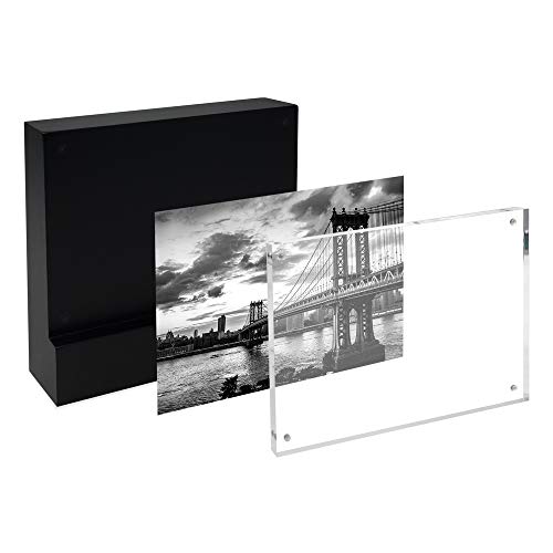 Isaac Jacobs 5” x 7” Black Wood Block Acrylic Picture Frame, Magnetic Photo Frame, Made For Tabletop Display (5” x 7” Black) - size: 5x7