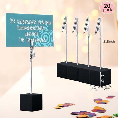 Gersoniel 20 Pcs Cube Base Memo Clip Holder with Alligator Clip Wood Table Number Holder Cube Base Place Card Stand Mini Photo Menu Stand for Displaying Number Card (Black) - color: Black