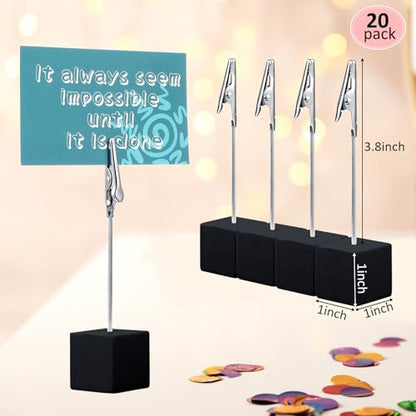 Gersoniel 20 Pcs Cube Base Memo Clip Holder with Alligator Clip Wood Table Number Holder Cube Base Place Card Stand Mini Photo Menu Stand for Displaying Number Card (Black) - color: Black