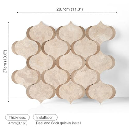 10 Sheet Arabesque Peel and Stick Backsplash Tile, Stick on Backsplash for Kitchen and Bathroom Wall, Beige Stone Look PVC Mixed Metal Aluminum - color: Beige Stone Mixed Metal Rose Gold