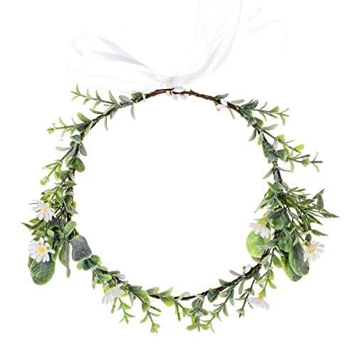 Greenery Leaf Crown Rustic Wedding Headpiece Bridal Headband Photo Prop - color: Daisy White