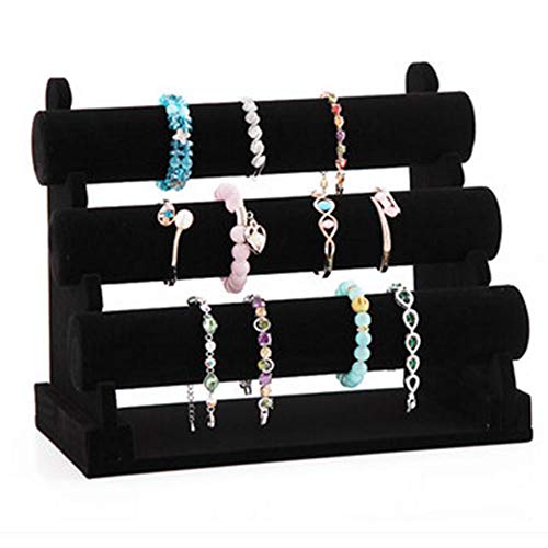 PowerKing 3 Tiers Black Velvet Jewelry Organizer Stand, Detachable Bracelet Display Stand and Holder, Jewelry Display Organizer for Bracelet Watch - style: Black 3 Tier
