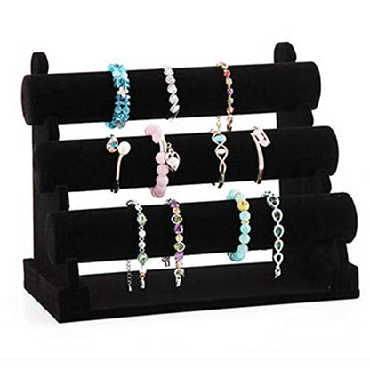 PowerKing 3 Tiers Black Velvet Jewelry Organizer Stand, Detachable Bracelet Display Stand and Holder, Jewelry Display Organizer for Bracelet Watch - style: Black 3 Tier