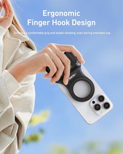 TELESIN Fun Shot Magnetic Phone Camera Grip (B)+ 4 in 1 Magnetic RGB Selfie Light Creator Kit Compatible with iPhone Magsafe & Android, Bundle Kit for Selfies/Photography/TikTok/Zoom Calls/Video - color: Black Grip + RGB Light