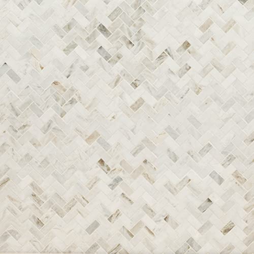 MSI Arabescato Venato White Herringbone Honed Marble Mesh Mounted Mosaic Tile for Bathroom, Kitchen Backsplash, Accent Wall Tile, and Shower Wall Tile - color: Arabescato White, size: SAMPLE